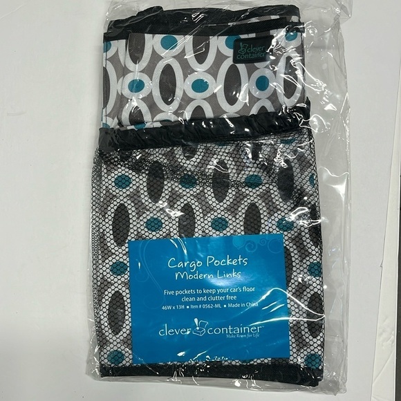 🆕Clever Cargo 5 Pocket Car Organizer In Gray/Teal Oval Design w/Black & White - Picture 4 of 5